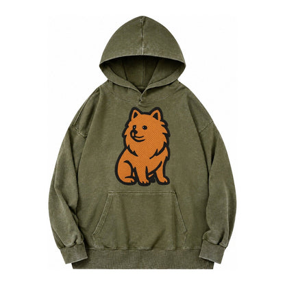 Pomeranian Orange Fluffy Charm Vintage Washed Hoodie – Army Green