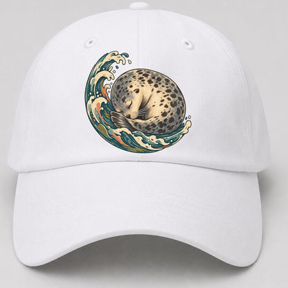Sleeping Seal Tide Crescent Gentle Wild Baseball Cap – White