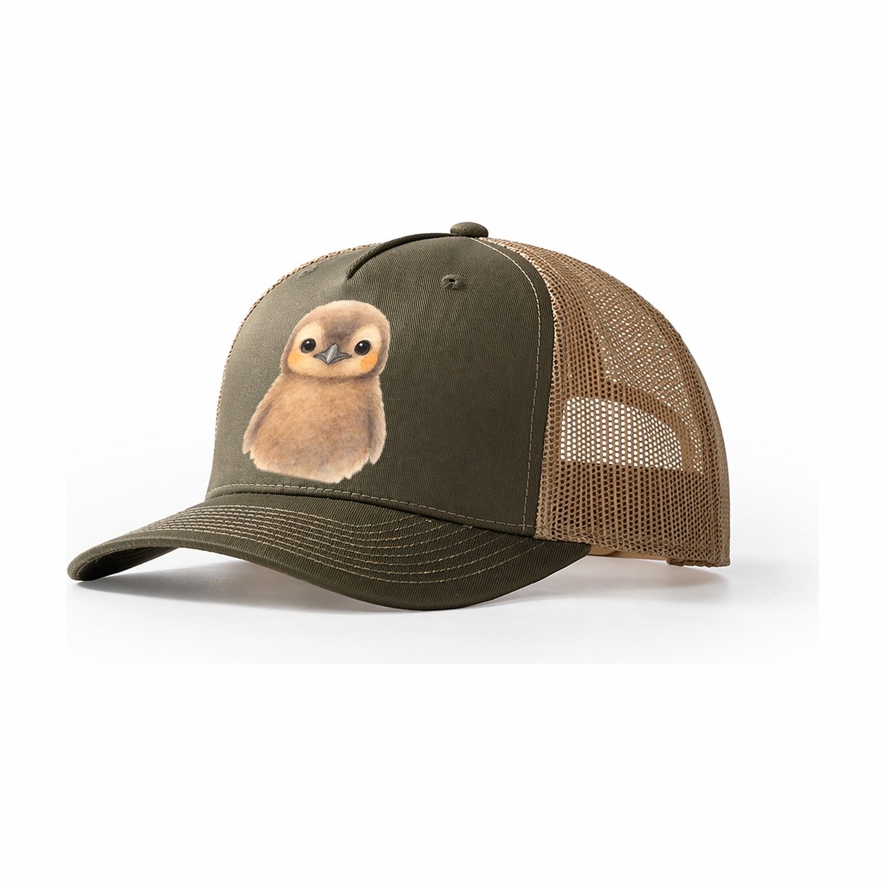 Baby King Penguin Orange Cheek Patches Fluffy Brown Large Ey Trucker Hat – Olive-Khaki