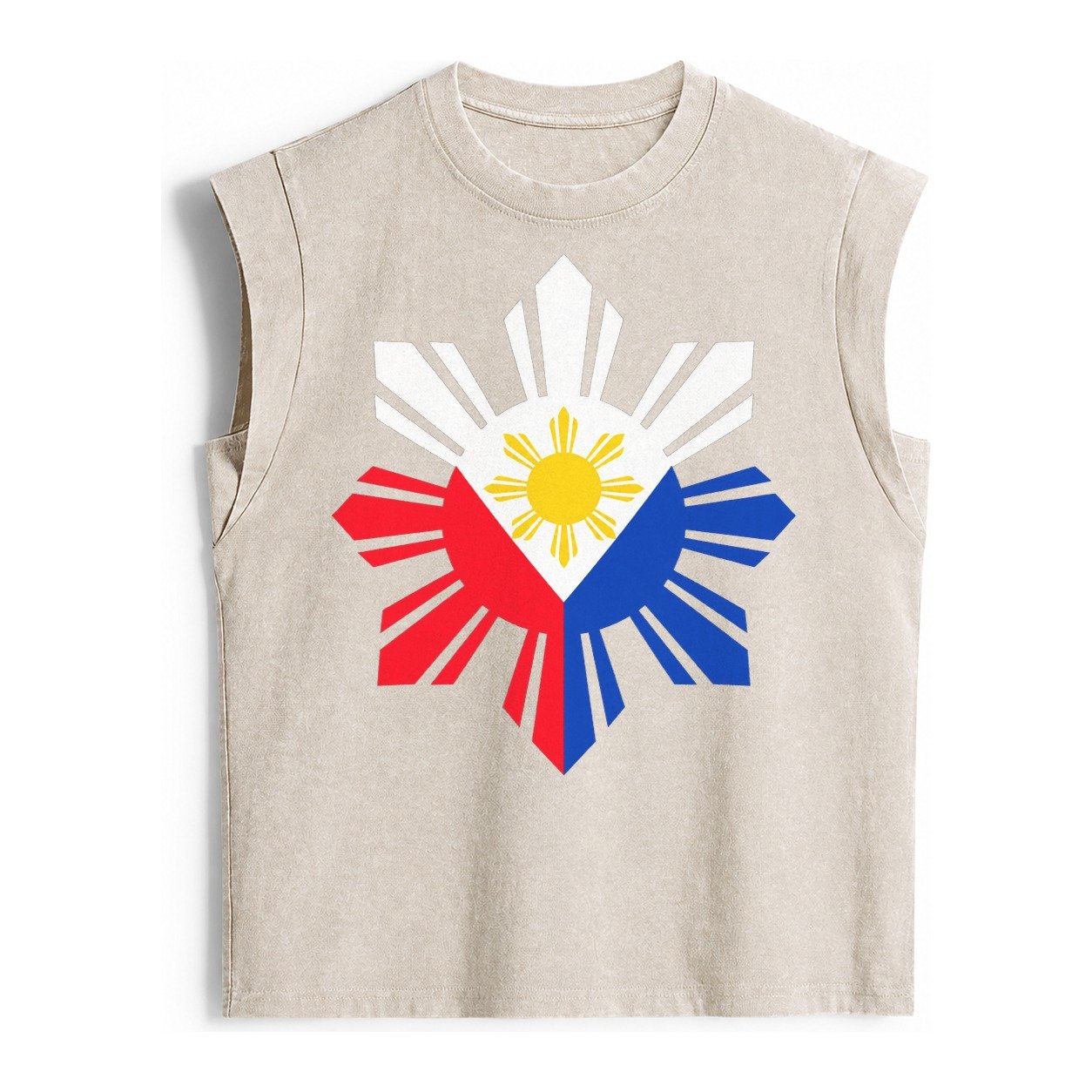 Philippines Iconic Sun And Stars Vintage Washed Tank – Beige
