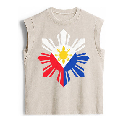 Philippines Iconic Sun And Stars Vintage Washed Tank – Beige