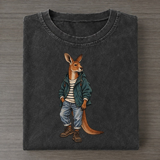 Red Kangaroo Wardrobe Portrait Wild Wardrobe Portraits Vintage T-shirt – Black