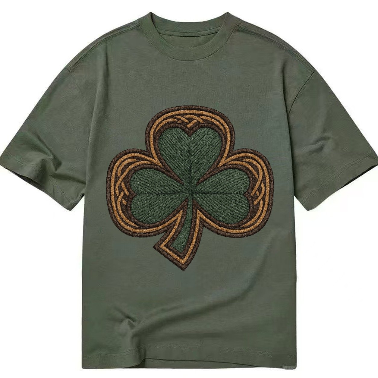 Shamrock Three Leaf Clover With Celtic Border Design Classic T-shirt – Army Green
