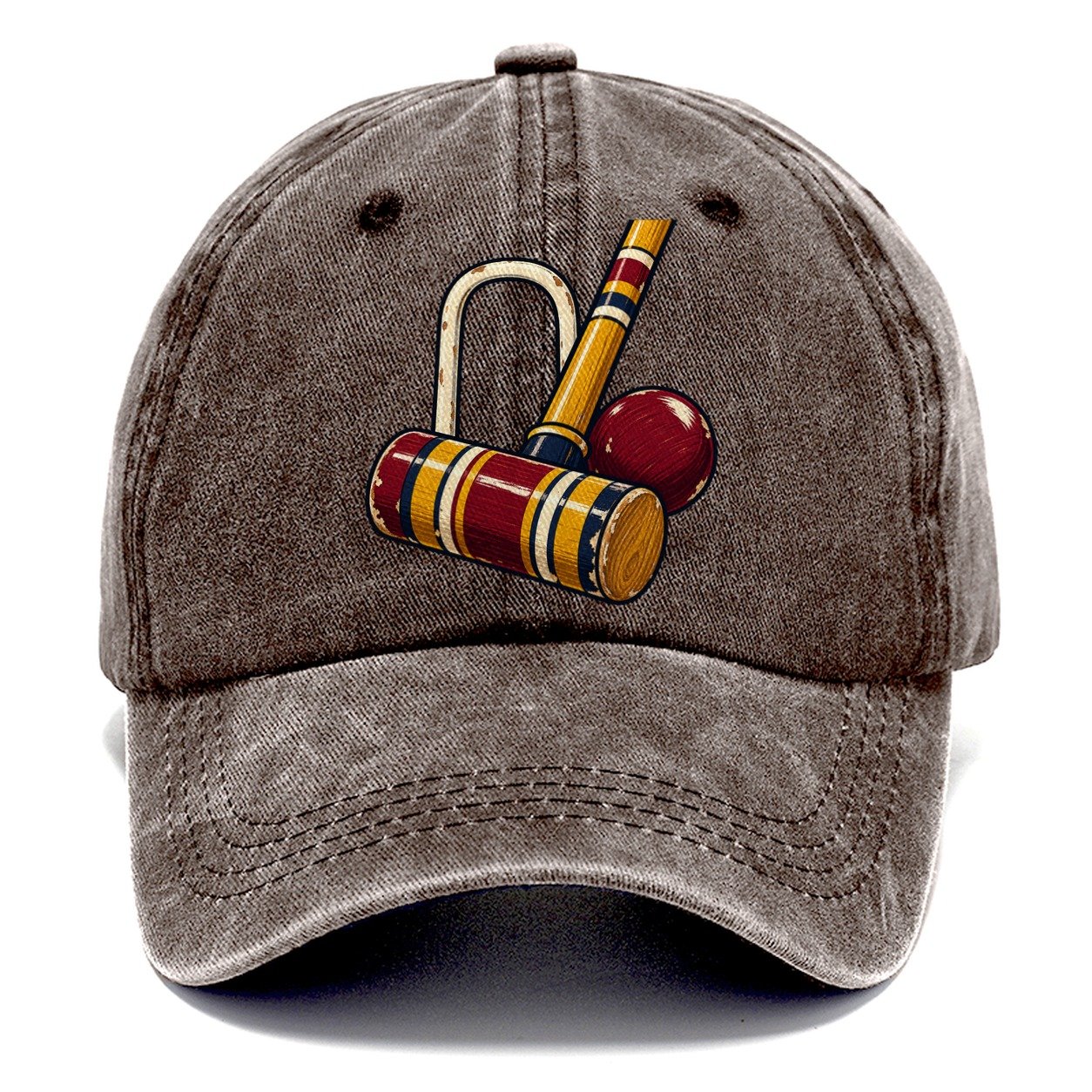Croquet Mallet Hoop And Burgundy Ball Uk Culture Heritage Classic Cap – Brown