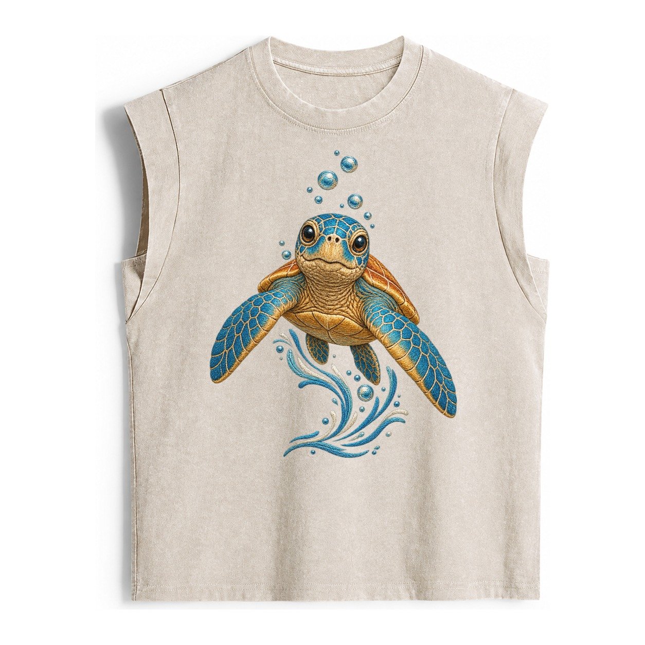 Sea Turtle Serenity Vintage Washed Tank – Beige