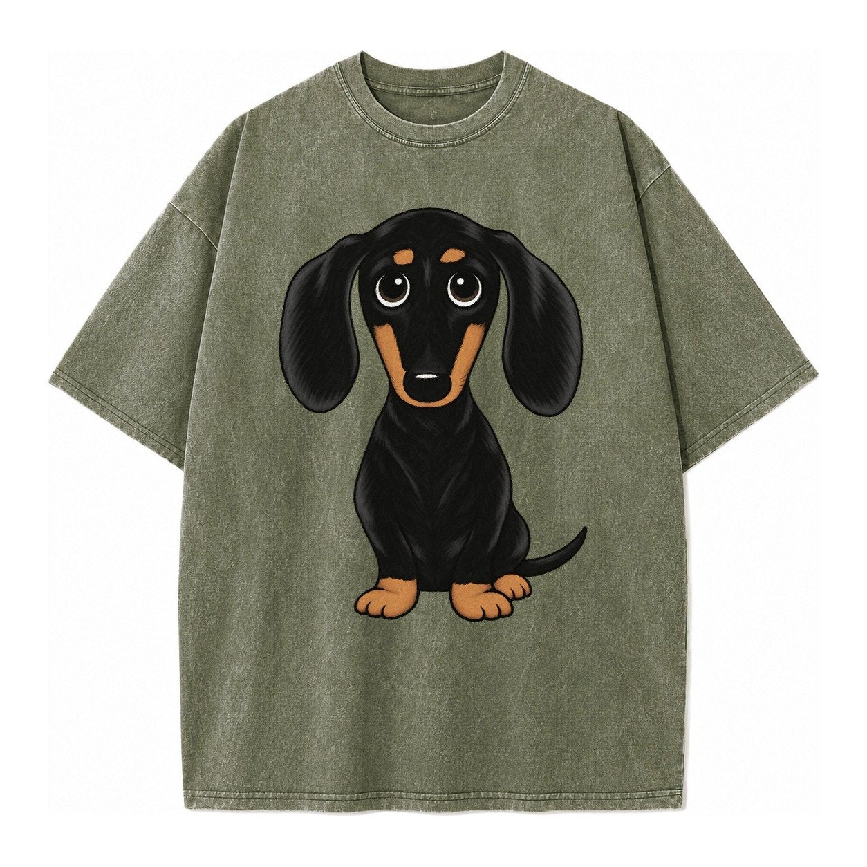 Vintage Style Dachshund Print Vintage T-shirt – Army Green