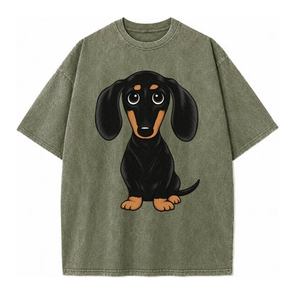 Vintage Style Dachshund Print Vintage T-shirt – Army Green