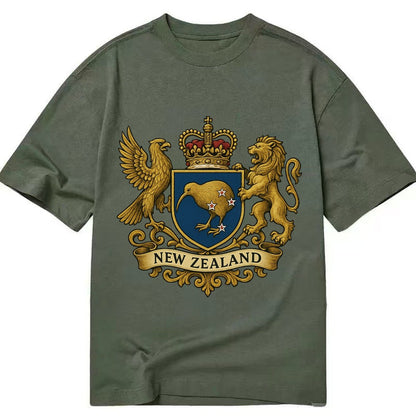 New Zealand Heritage Badge Kiwi With Southern Cross Styling Classic T-shirt – Army Green