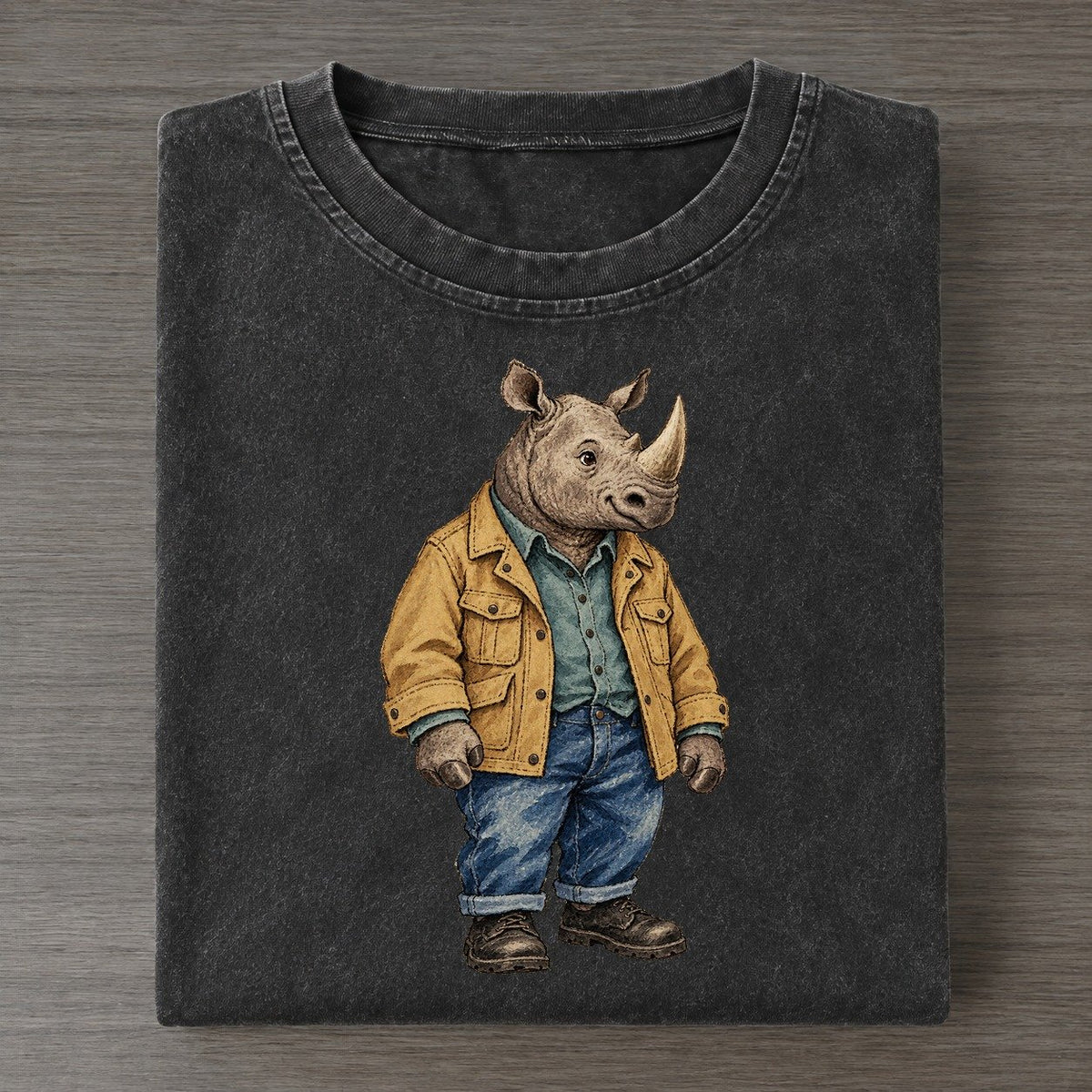 Rhinoceros Wardrobe Portrait Wild Wardrobe Portraits Vintage T-shirt – Black