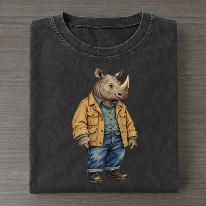 Rhinoceros Wardrobe Portrait Wild Wardrobe Portraits Vintage T-shirt – Black
