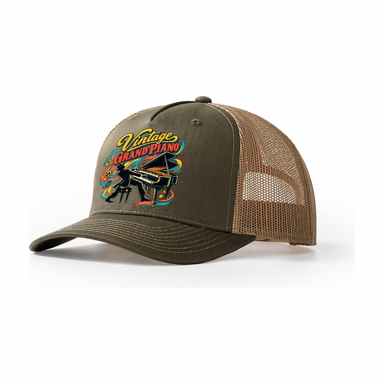 Vintage Grand Piano Music Instruments Trucker Hat – Olive Khaki