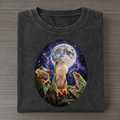 Frogs Under The Moon Moon Choir Vintage T-shirt – Black
