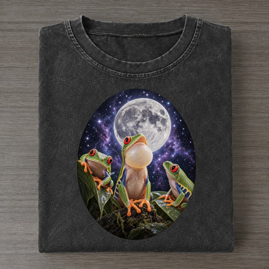 Frogs Under The Moon Moon Choir Vintage T-shirt – Black