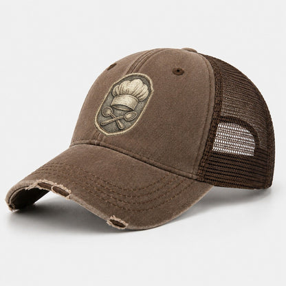 Chef Hat & Crossed Spoons Washed Trucker Hat – Coffee