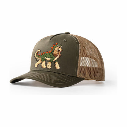 One Afghan Hound In Halloween Costume Dinosaur Costume With Soft Felt Spikes Down The Back Halloween Dog Parade Trucker Hat – Olive Khaki