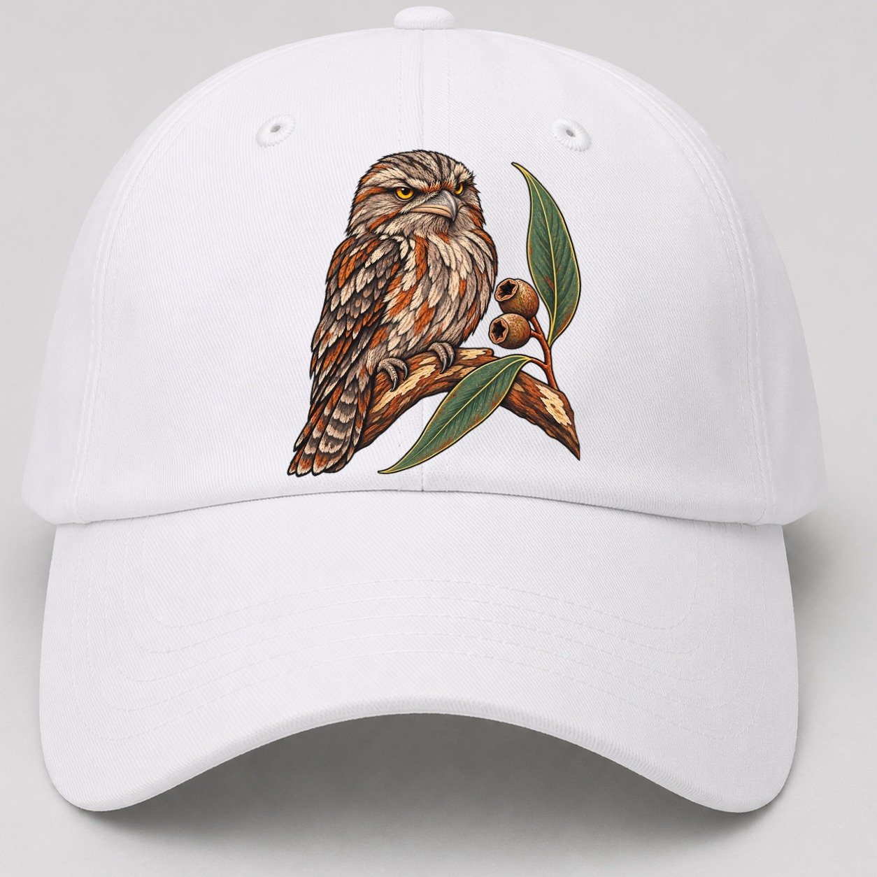 Tawny Frogmouth And Gum Nuts Australia Cultural Icons Baseball Cap – White