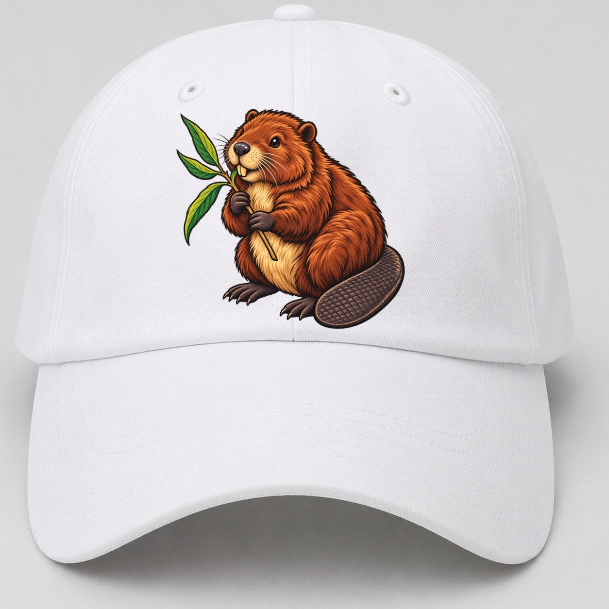 North American Beaver And Willow Sprig Canada Cultural Icons Baseball Cap – White