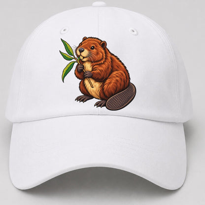North American Beaver And Willow Sprig Canada Cultural Icons Baseball Cap – White
