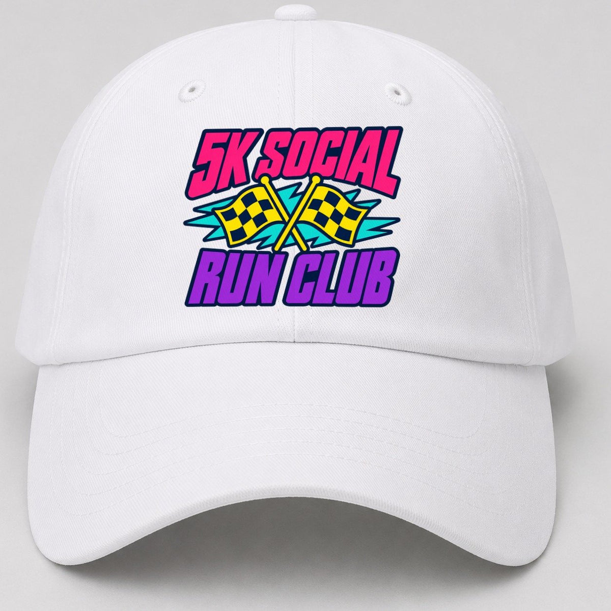 5K Social Run Club 90S Running Clubs Baseball Cap – White