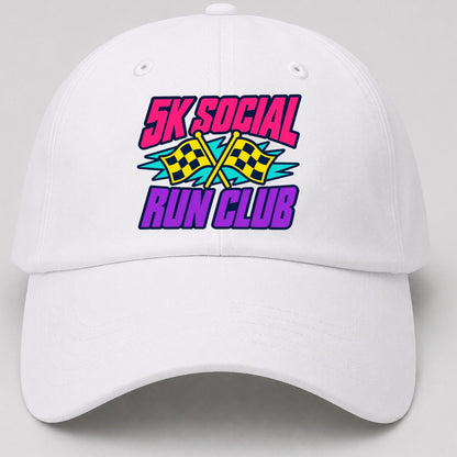 5K Social Run Club 90S Running Clubs Baseball Cap – White