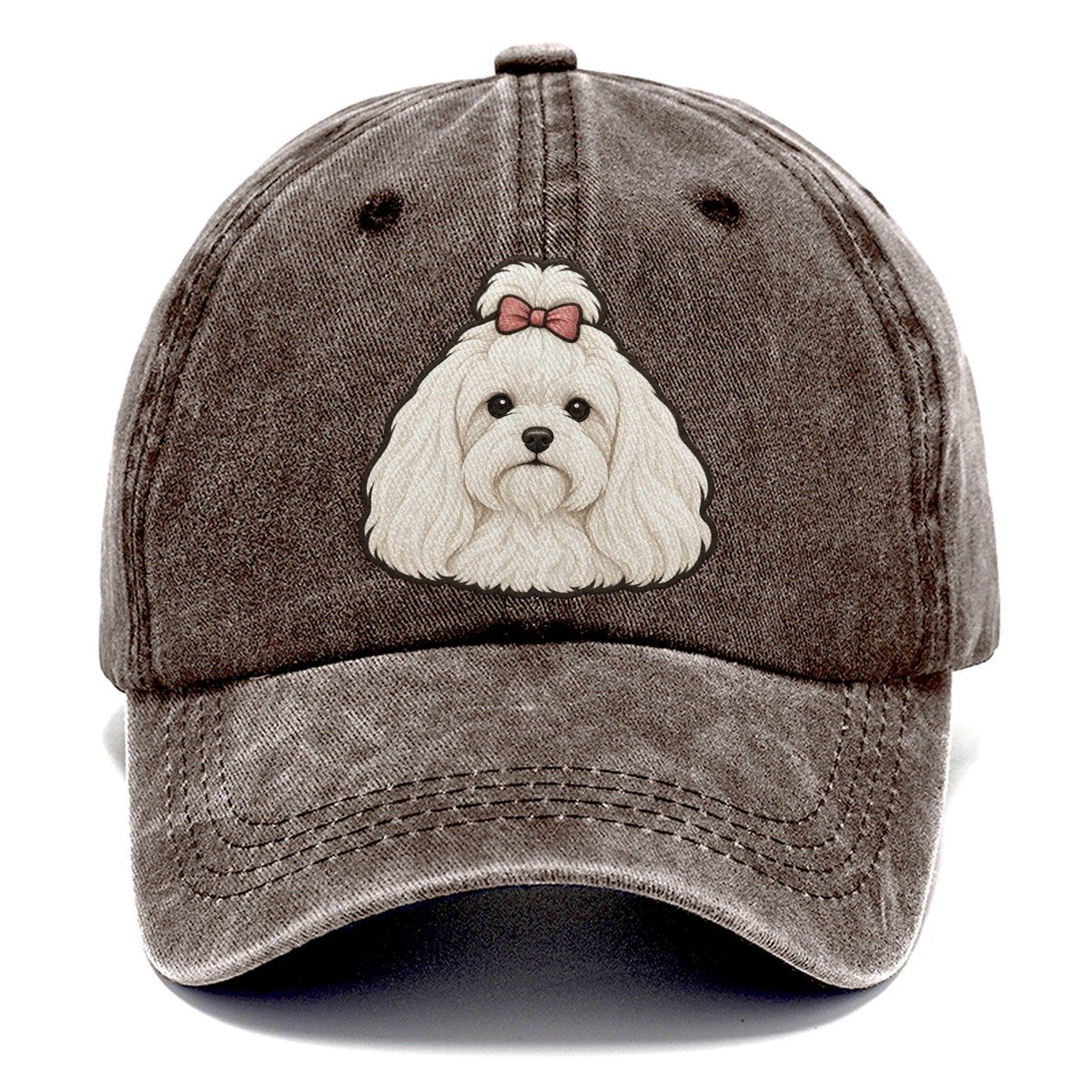 Maltese Topknot Bow Fan Favorites Classic Cap – Brown