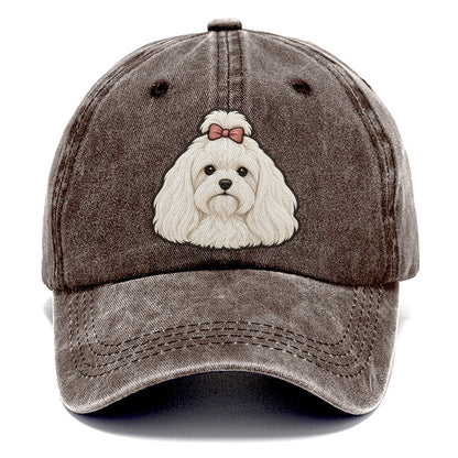 Maltese Topknot Bow Fan Favorites Classic Cap – Brown