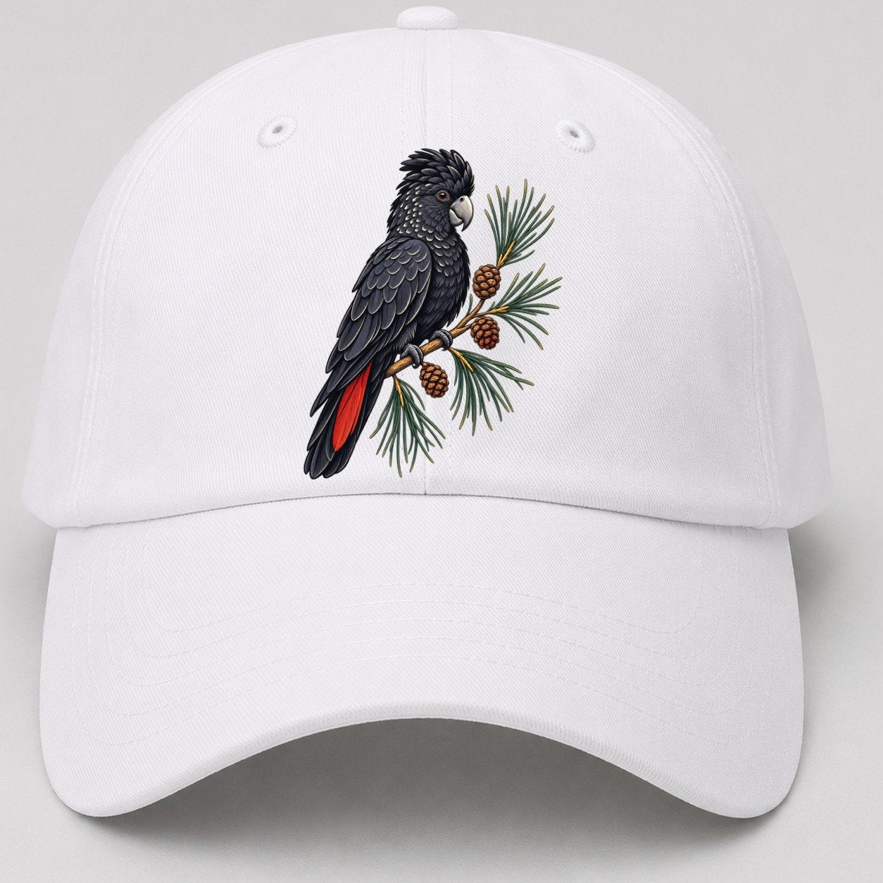 Glossy Black Cockatoo And She Oak Cones Australia Cultural Icons Baseball Cap – White