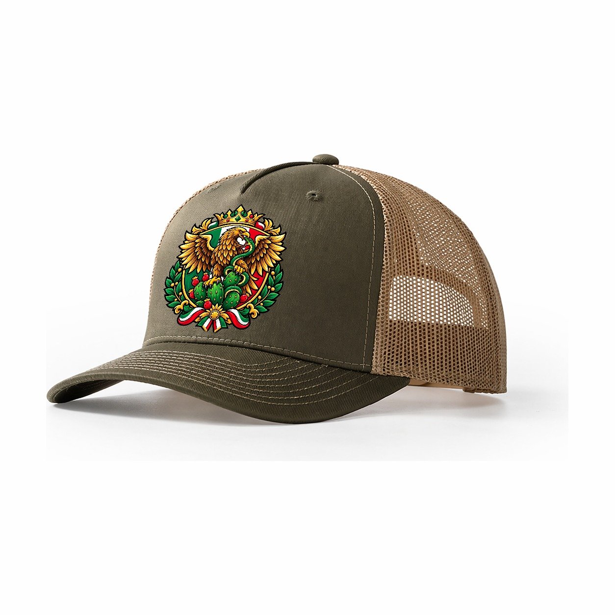 Mexico Heraldic Crest Country Logos Trucker Hat – Olive Khaki