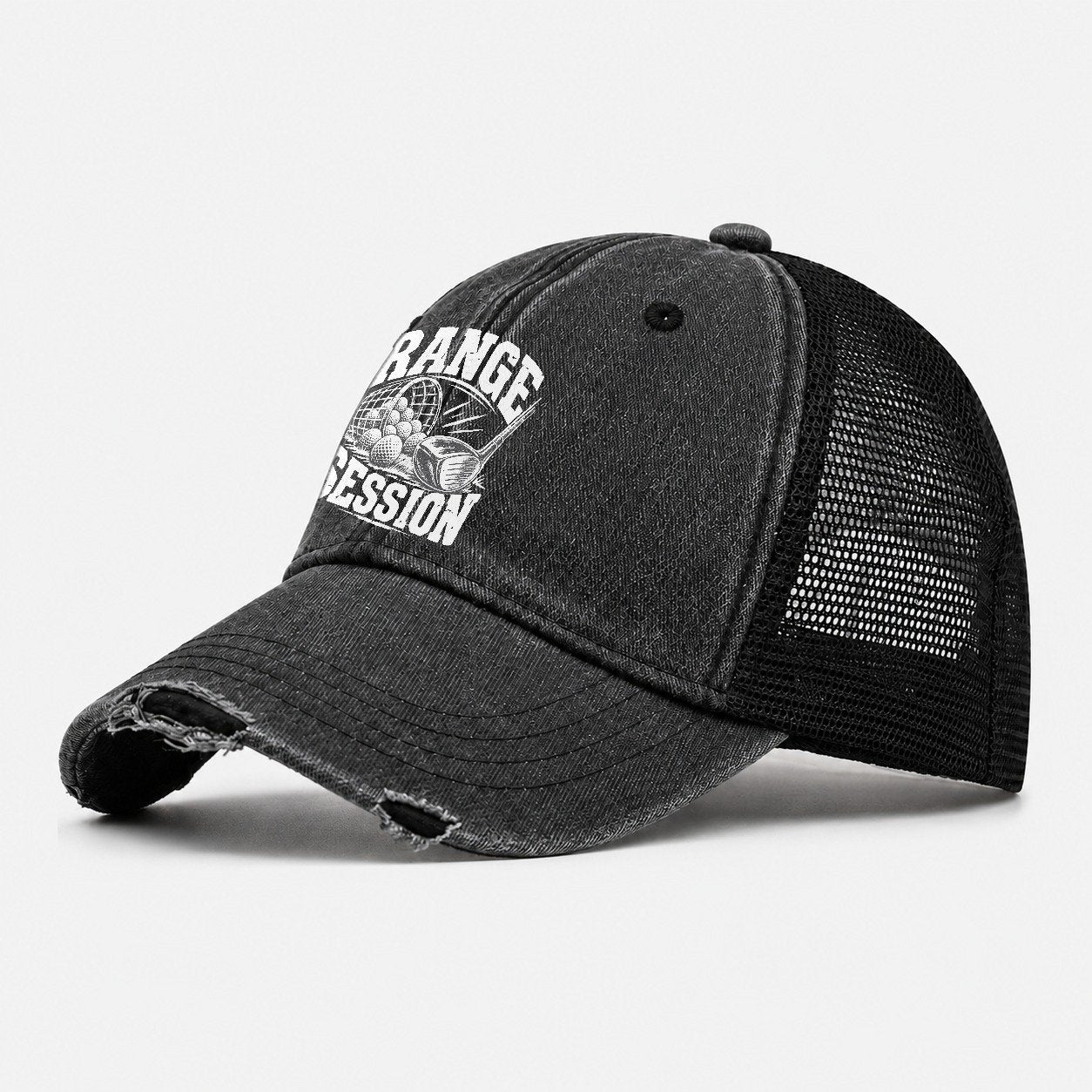 Range Session Golf Life Washed Trucker Hat – Black