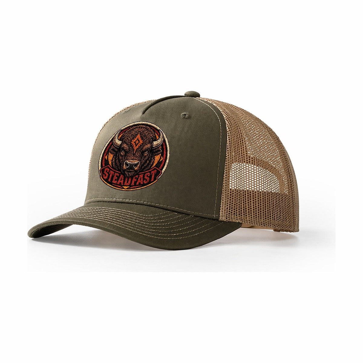 Bison Steadfast Badge Trucker Hat – Olive Khaki