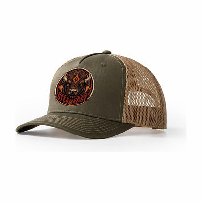 Bison Steadfast Badge Trucker Hat – Olive Khaki
