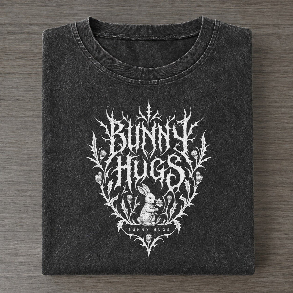Bunny Hugs Unreadable Feelings Vintage T-shirt – Black