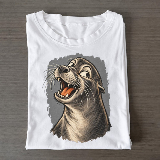 Sea Lion Expressive Portrait Wild Grin Gallery Classic T-shirt – White
