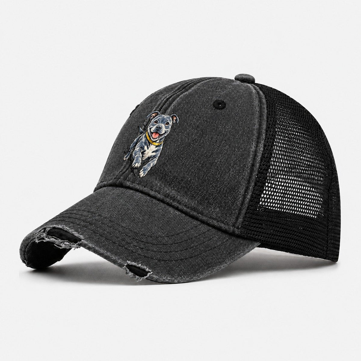 Staffordshire Bull Terrier Expressive Ink Washed Trucker Hat – Black