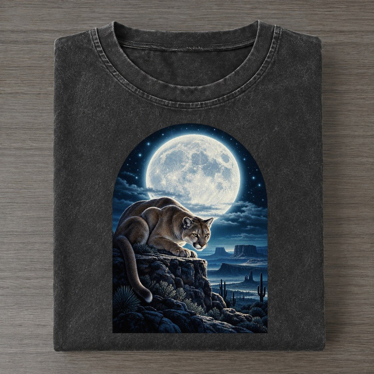 Cougar On The Mesa Moon Country Vintage T-shirt – Black