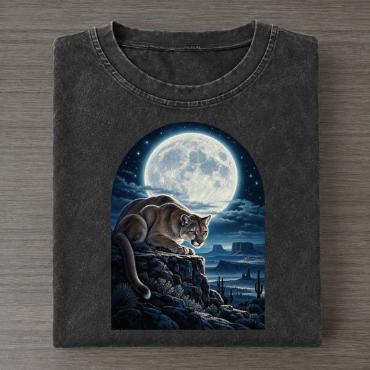 Cougar On The Mesa Moon Country Vintage T-shirt – Black