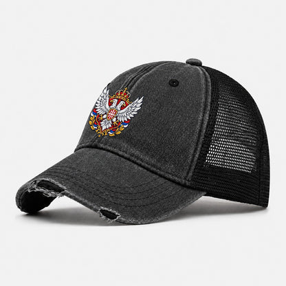 Serbia Heraldic Crest Country Logos Washed Trucker Hat – Black