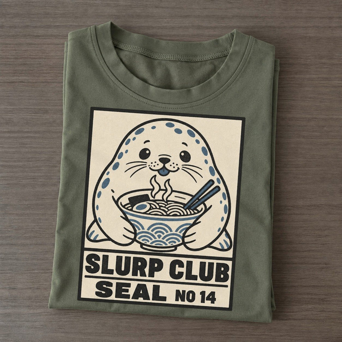 Seal Seafood Slurp Club Classic T-shirt – Army Green