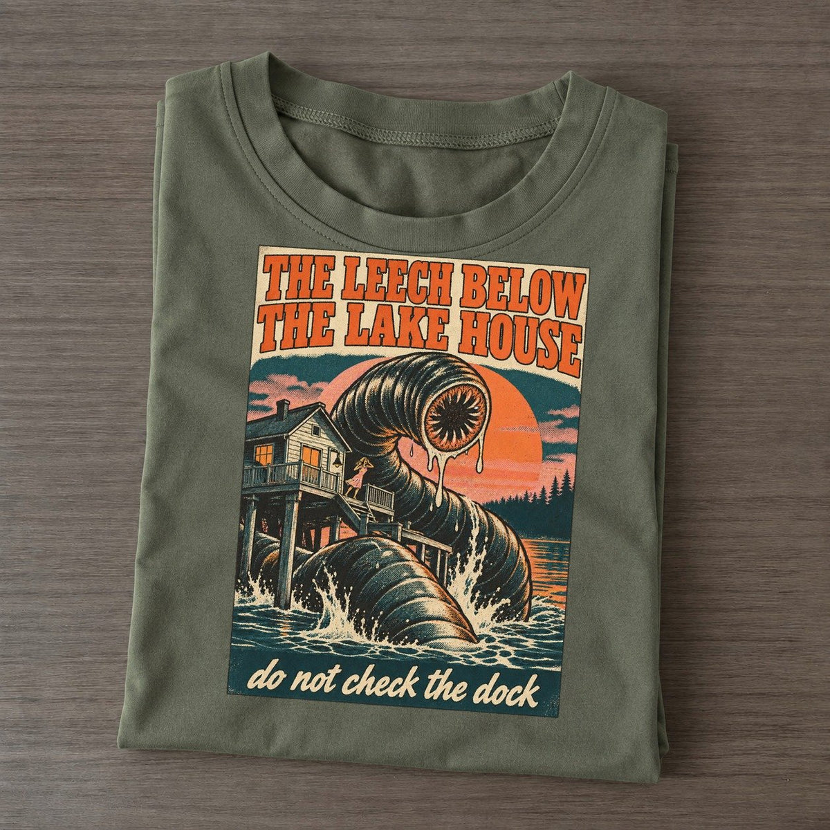 The Leech Below The Lake House Drive In Monsters Classic T-shirt – Army Green