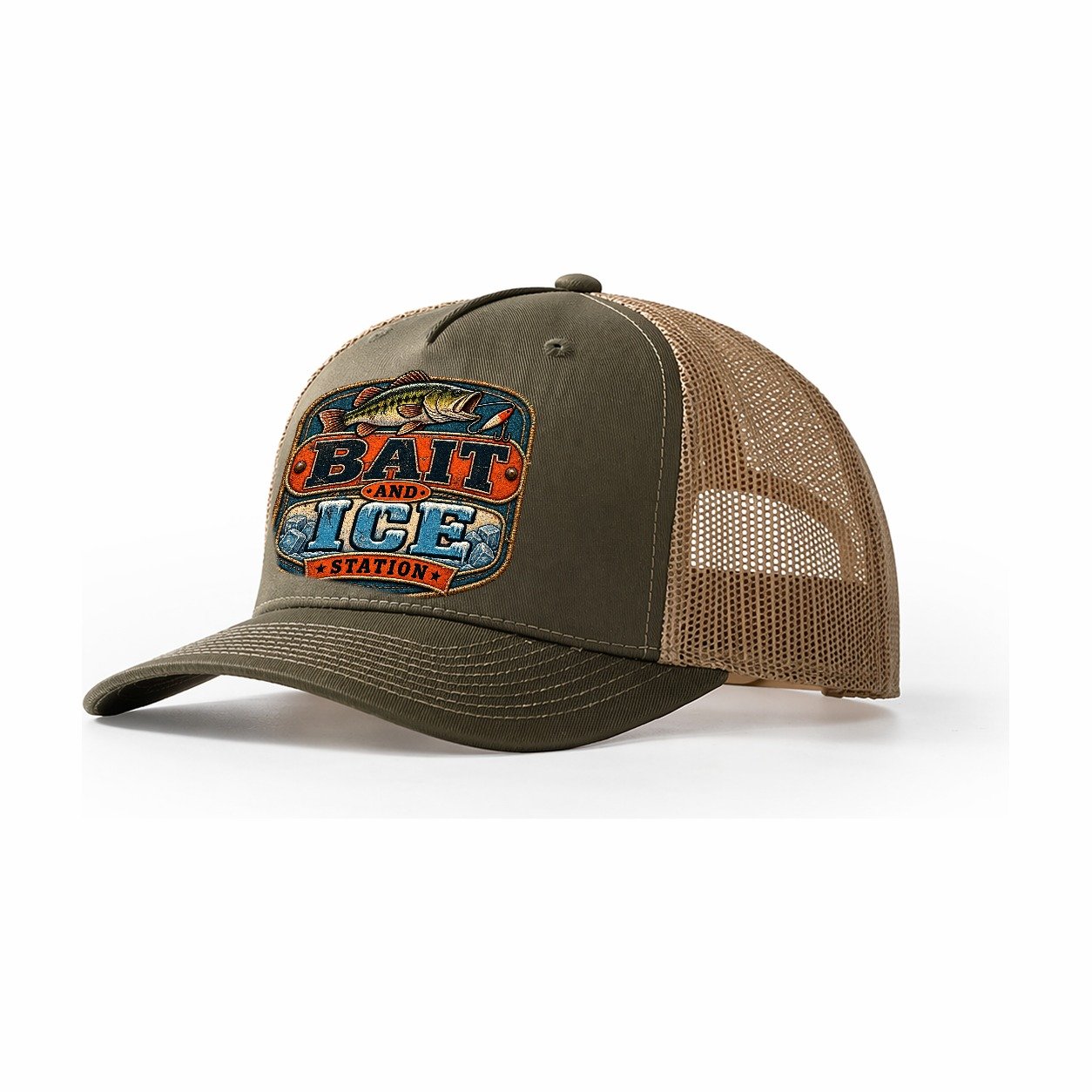 Bait And Ice Station Fishing Club Trucker Hat – Olive Khaki