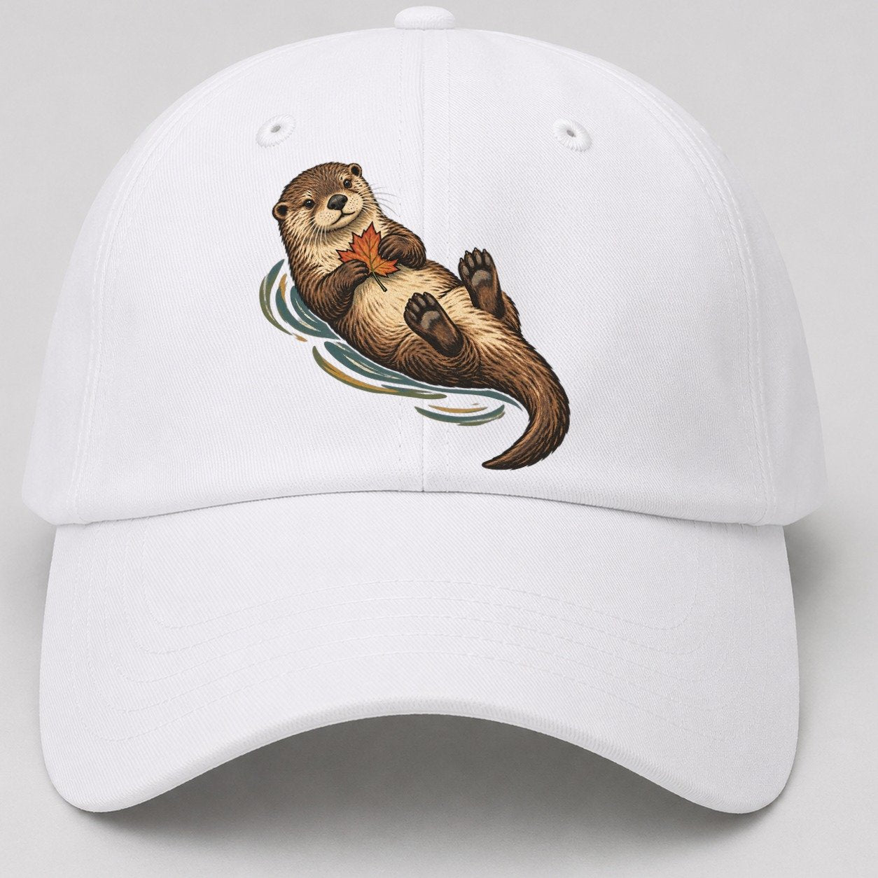 Otter Floating Leaf Gentle Wild Baseball Cap – White