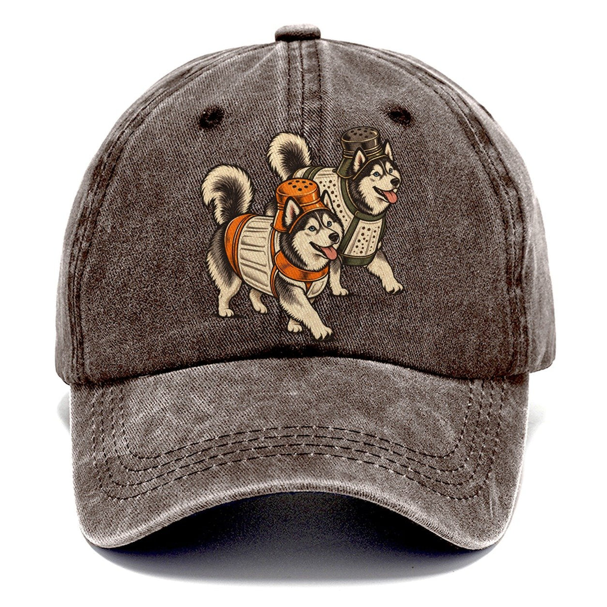 2 Huskys In Halloween Costumes Hdp 17 Parade Lineup Halloween Dog Parade Classic Cap – Brown