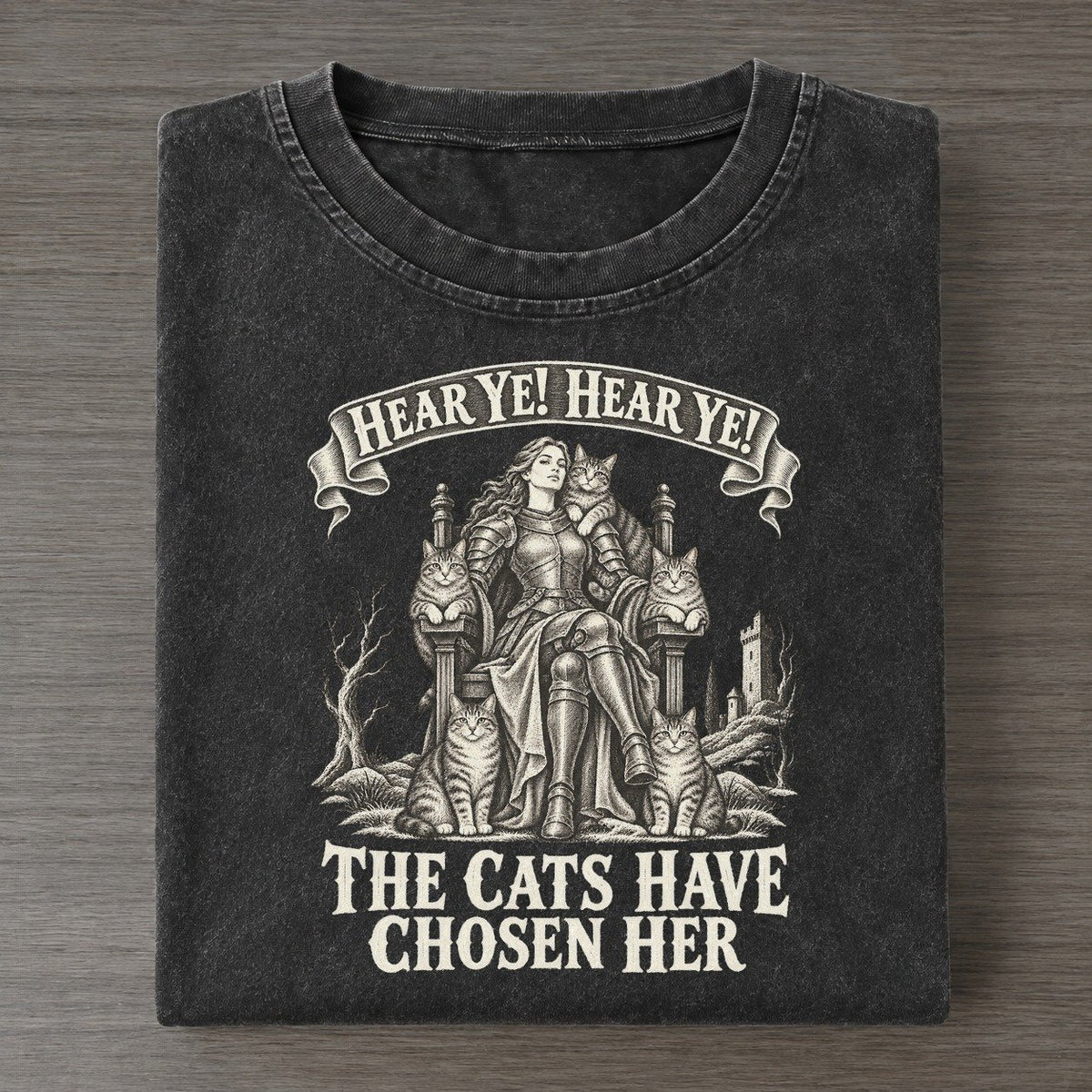 The Cat Lady And Her Court Royal Decree Vintage T-shirt – Black