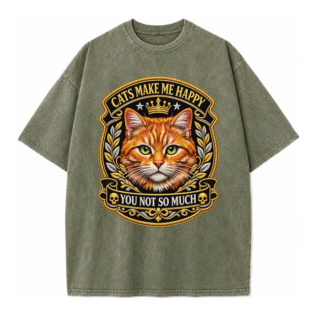 Cats Make Me Happy You Not So Much Cat Face In Orange Cat Pr Vintage T-shirt – Army Green