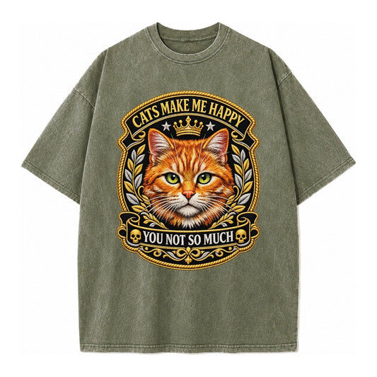 Cats Make Me Happy You Not So Much Cat Face In Orange Cat Pr Vintage T-shirt – Army Green