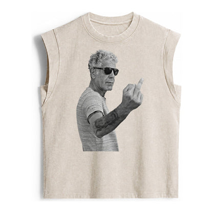 Anthony Bourdain Middle Finger Vintage Washed Tank – Beige