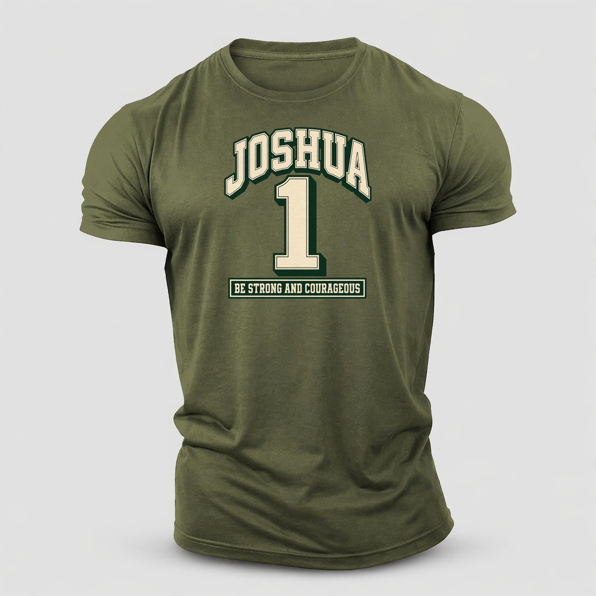 Joshua 1 Varsity Chapel Varsity Cotton T-Shirt – Army Green