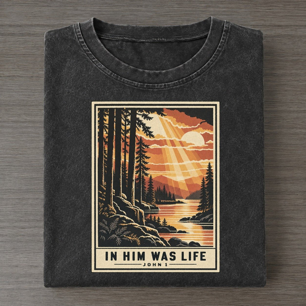 In Him Was Life Given Light Vintage T-shirt – Black