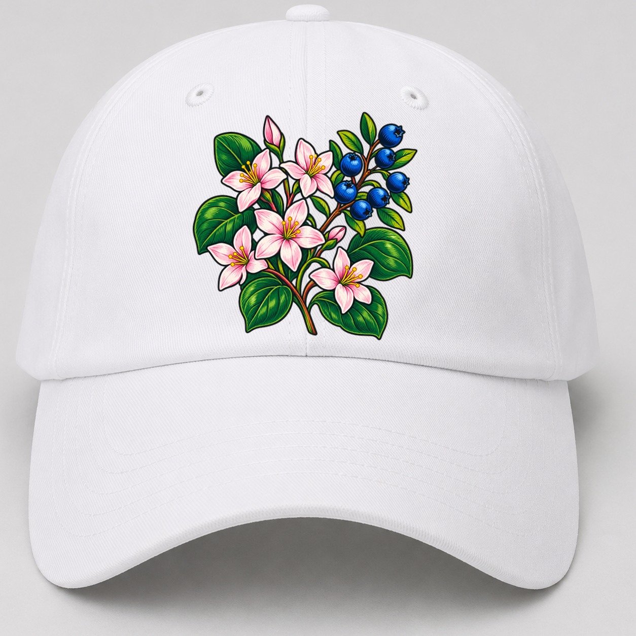 Nova Scotia Mayflower And Wild Blueberries Canada Cultural Icons Baseball Cap – White