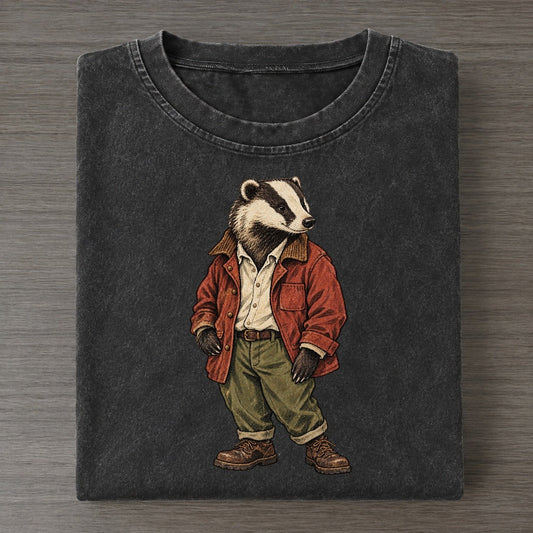 European Badger Wardrobe Portrait Wild Wardrobe Portraits Vintage T-shirt – Black